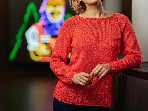 Pulli mit Rippen-Lochmuster und Raglan von oben