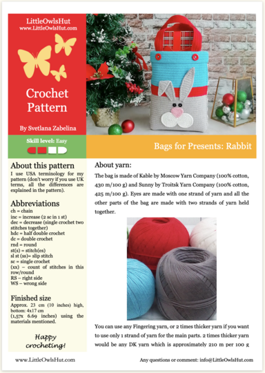 334 Crochet Pattern - Rabbit Bunny small Bag for Easter hunt presents