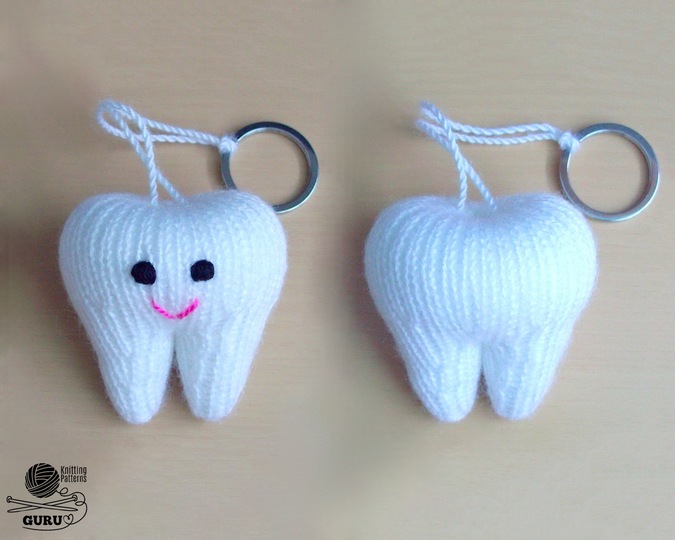 K088 Knitting Pattern - Teeth Tooth key chain or Fairy Present, Dentist