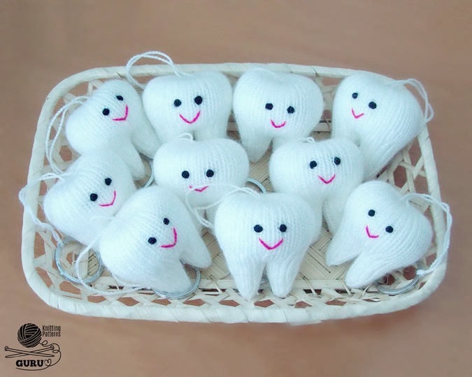 K088 Knitting Pattern - Teeth Tooth key chain or Fairy Present, Dentist