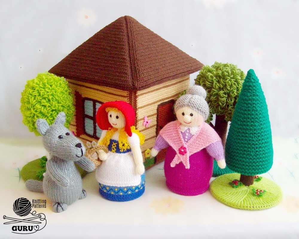 K086 Knitting Pattern - Full set Little Red Riding Hood 9 toys set