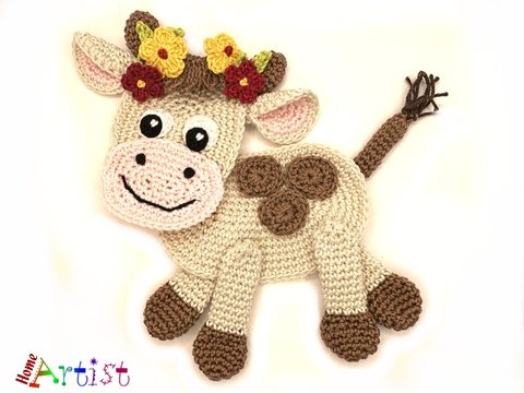 Cow 3d effect crochet applique