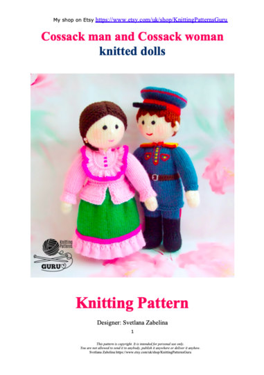 K082 Knitting Pattern Ukraine Doll Cossack Kazak man and woman with clothes