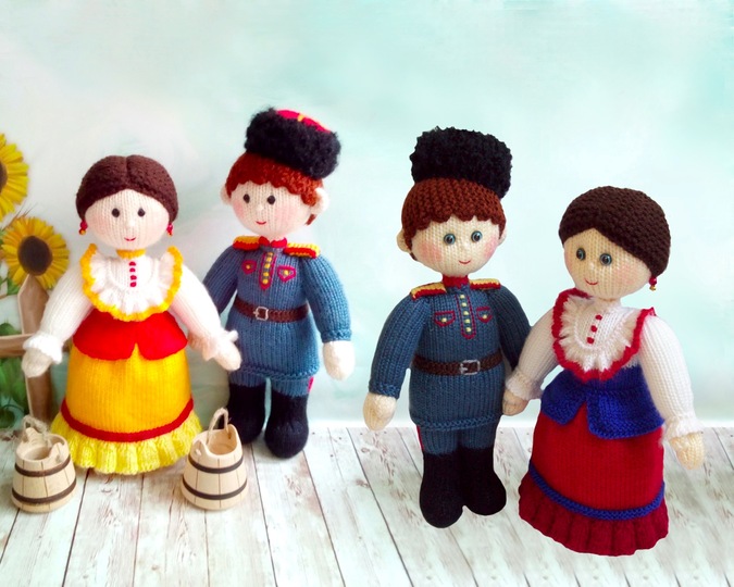 K082 Knitting Pattern Ukraine Doll Cossack Kazak man and woman with clothes