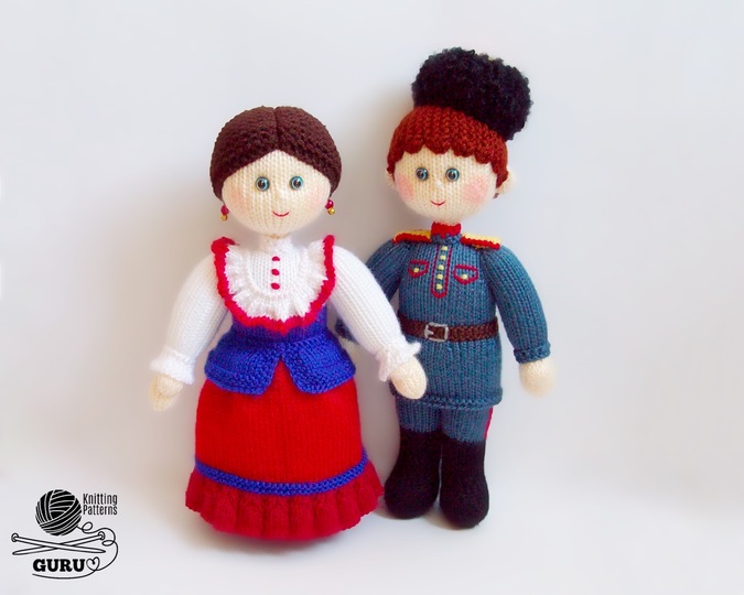 K082 Knitting Pattern Ukraine Doll Cossack Kazak man and woman with clothes