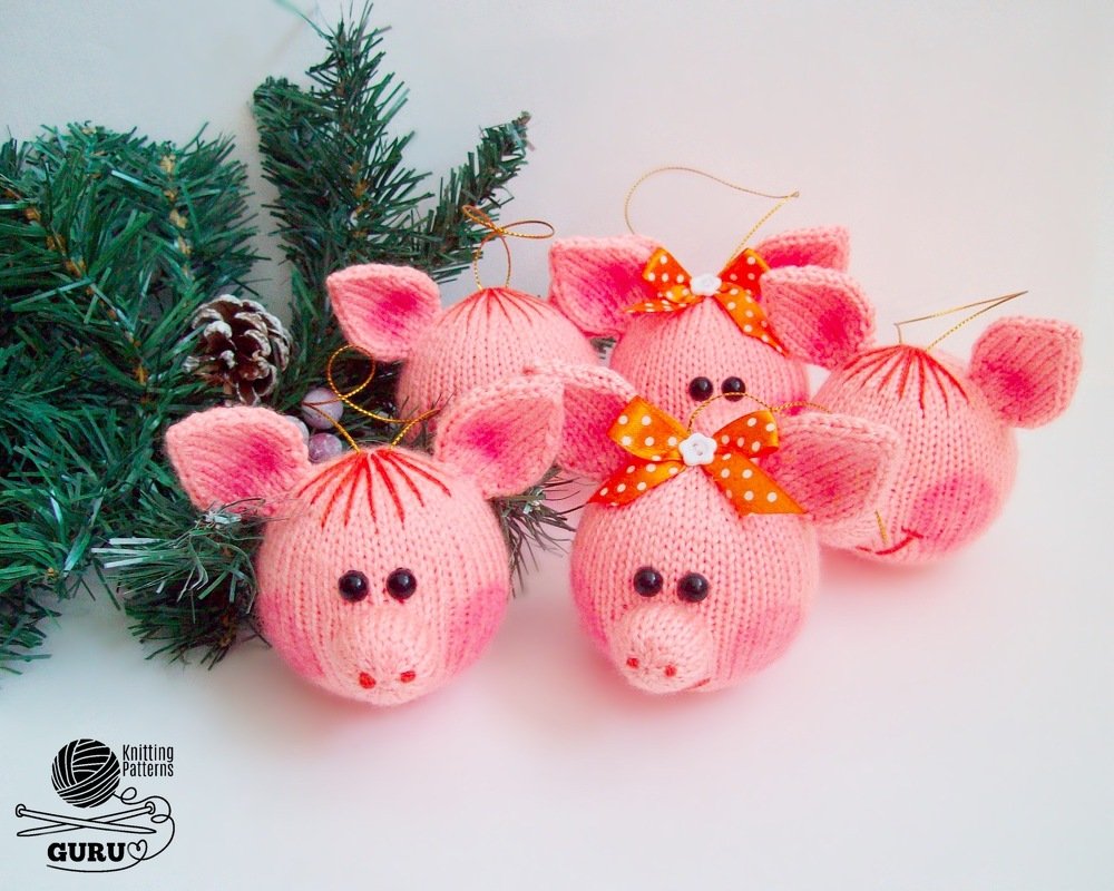 K079 Knitting Pattern - Christmas tree baubles or decoration Pigs Amigurumi - Image 2