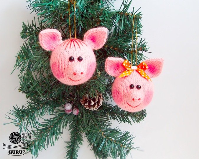 K079 Knitting Pattern - Christmas tree baubles or decoration Pigs Amigurumi