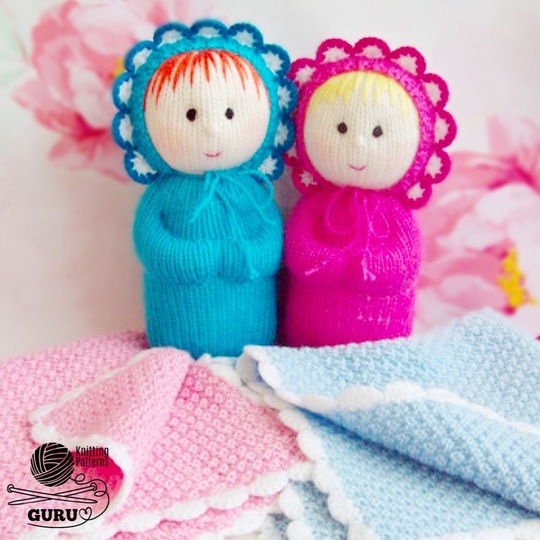 K075 Knitting Pattern - Babies with blanket and bonnet (Boy and girl) baby