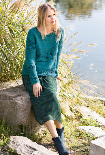 Gestrickter Mustermixpulli in Petrol