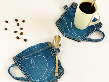 Cup coaster pattern/ recycle old jeans pocket / starter sewing pattern