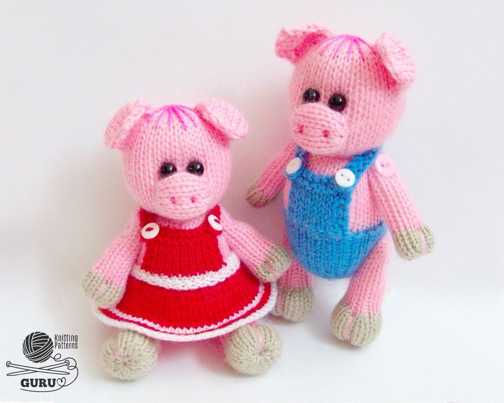 K061 Knitting Pattern - Pig the Girl and Pig the Boy Knitted soft toys Ami - Image 14