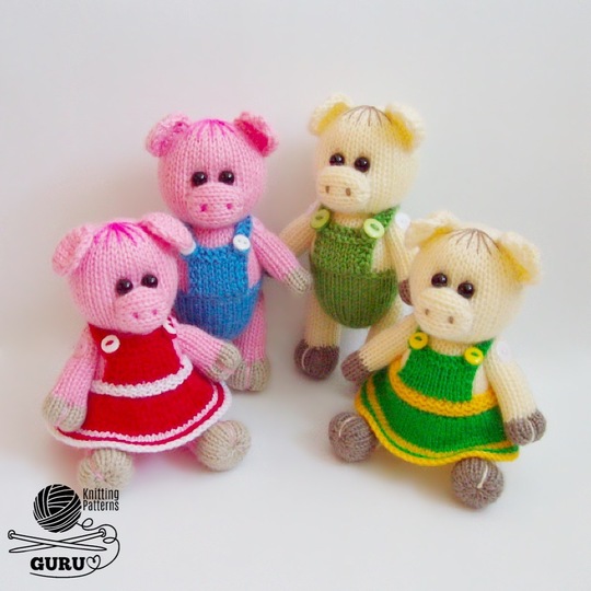 K061 Knitting Pattern - Pig the Girl and Pig the Boy Knitted soft toys Ami