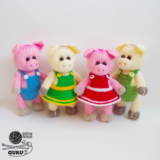 K061 Knitting Pattern - Pig the Girl and Pig the Boy Knitted soft toys Ami