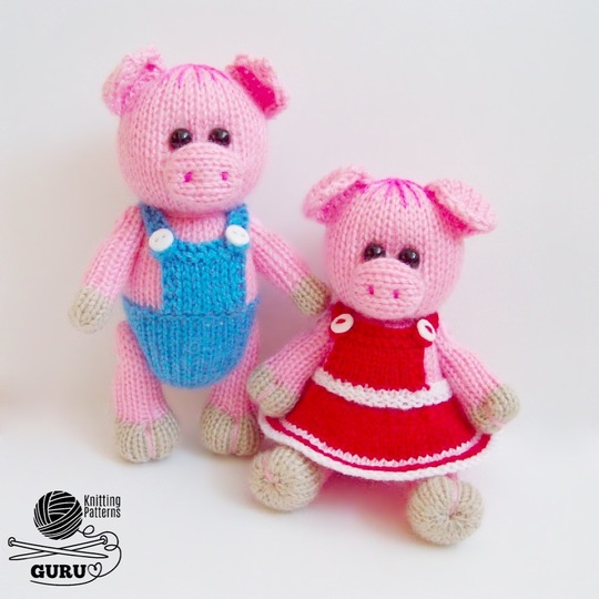 K061 Knitting Pattern - Pig the Girl and Pig the Boy Knitted soft toys Ami
