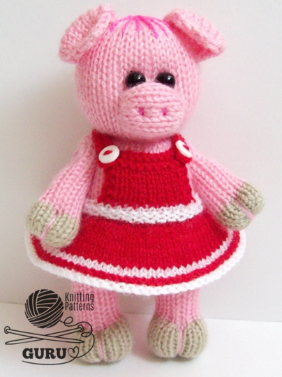 K061 Knitting Pattern - Pig the Girl and Pig the Boy Knitted soft toys Ami