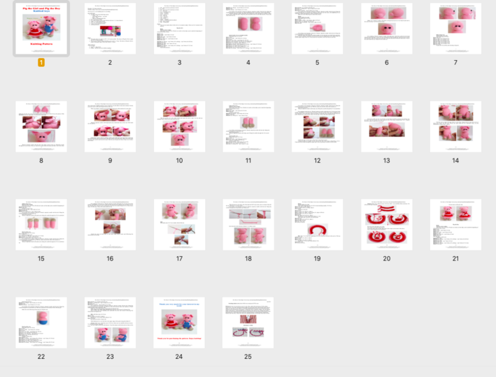 K061 Knitting Pattern - Pig the Girl and Pig the Boy Knitted soft toys Ami