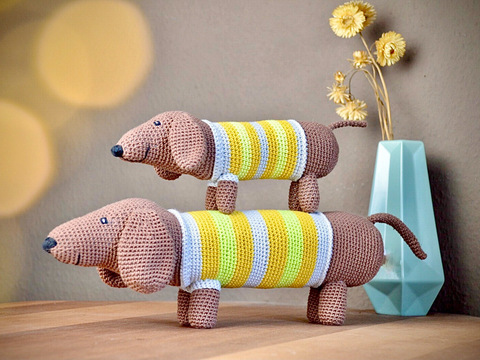 Häkelanleitung Spieluhr Dackel. Für Musikdose zum aufziehen. Großer Hund.