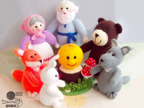 K049 Kolobok full set: Bear, Fox, Wolf, Rabbit, Kolobok, Grandpa, Grandma