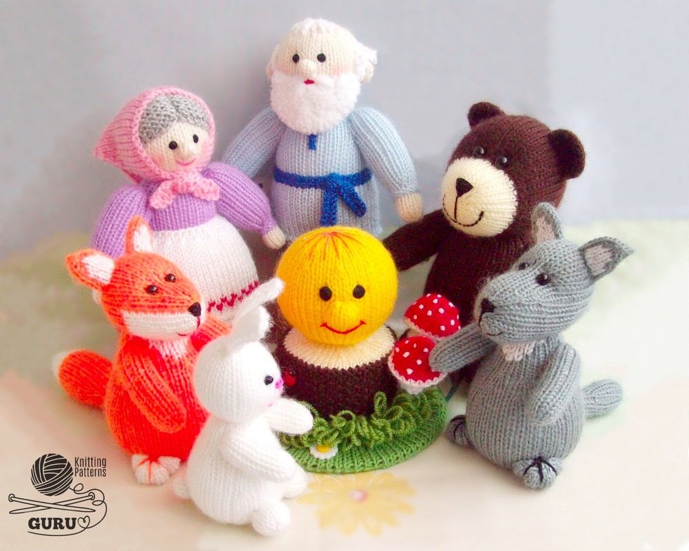 K049 Kolobok full set: Bear, Fox, Wolf, Rabbit, Kolobok, Grandpa, Grandma - Image 3