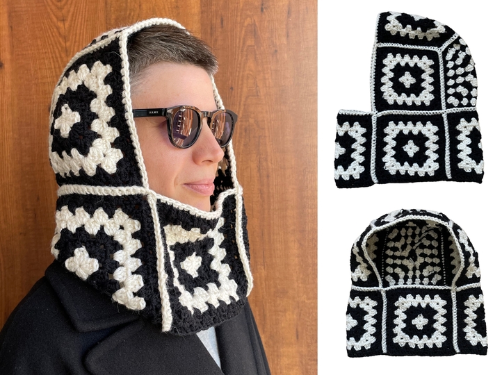 Granny square balaclava crochet pattern, handmade wool hood scoodie
