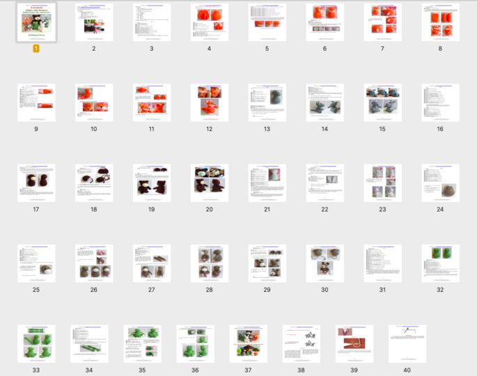 K048 Bear, Fox, Wolf, Frog, Rabbit, Mouse 6 soft toys knitted animals