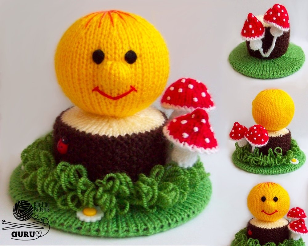 K042 Knitting Pattern Kolobok (Roly-Poly) on a stump Amigurumi tree forest