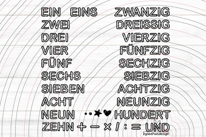 Zahlen Texte 1-100 Plotterdatei SVG DXF
