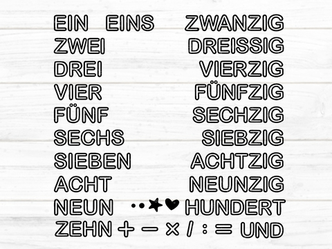 Zahlen Texte 1-100 Plotterdatei SVG DXF FCM