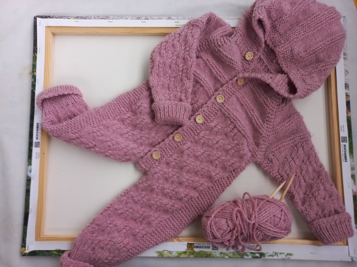 Strickanleitung Babyoverall, 86-92, 18-24 M, mit Kapuze, ohne Nähte, PDF