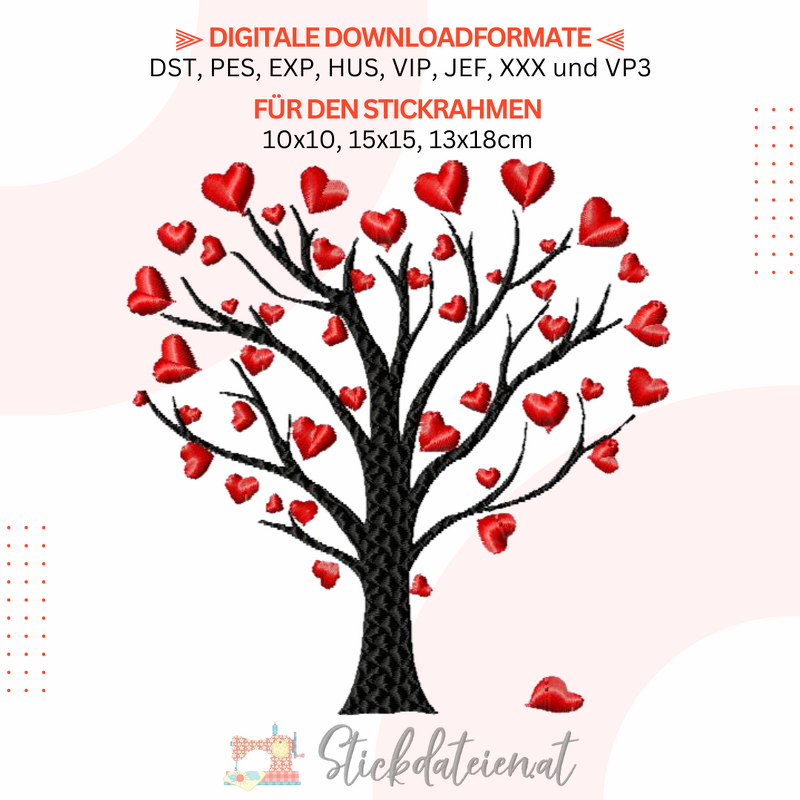 Liebe Stickdesign, Romantische Stickerei, Digitales Stickmuster