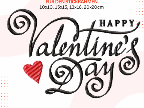 Happy Valentine's Day Stickdatei, Romantische Stickerei, Valentinstag Stick