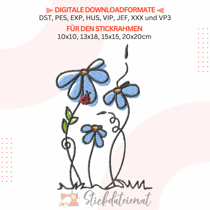 Blumen Stickdatei, Blumenmuster Stickdesign, moderne Blumen Stickvorlage
