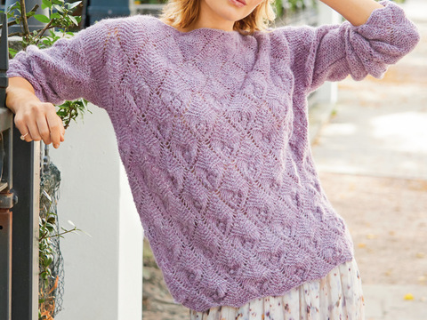 Pullover mit Rautenajourmuster in Flieder
