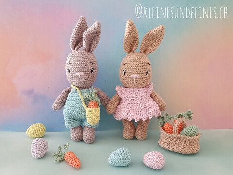 Häschen "Polly & Paul" mit Zubehör - Osterhasen häkeln - Häkelanleitung PDF