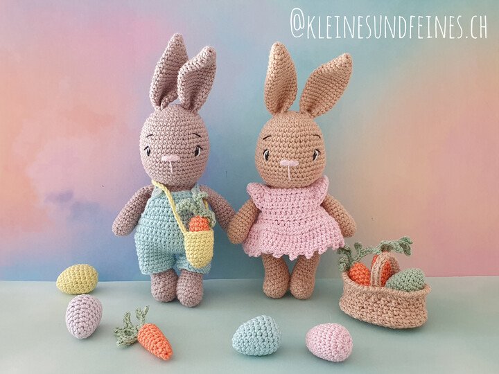 Häschen "Polly & Paul" mit Zubehör - Osterhasen häkeln - Häkelanleitung PDF