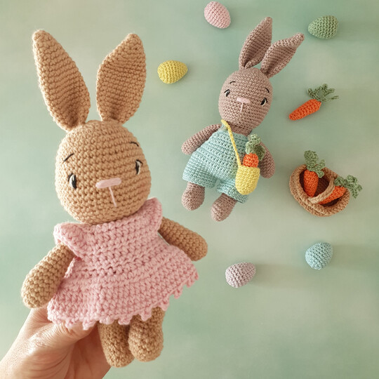 Bunnies "Polly & Paul" with Easter accessories - crochet pattern PDF