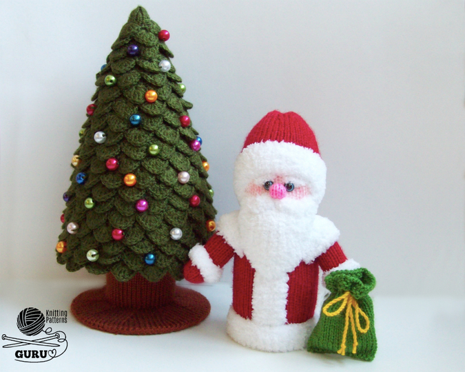 K031 Santa doll 7,5 inch and Two Christmas trees (branches are crochet)