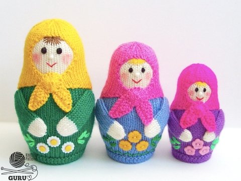 K025 Three Matrioska Dolls (Traditional Russian Nesting Dolls) - Amigurumi