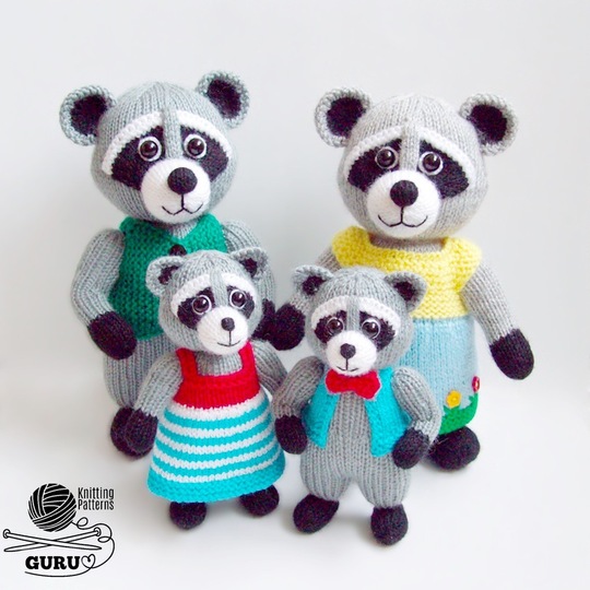 K023 Raccoons animals with clothing Mother, Father, Granny, Daughter, Son