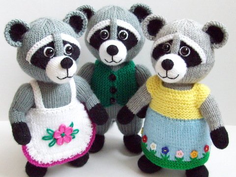 K022 Family of Raccoons with clothing (Mother, Father, Granny) animal