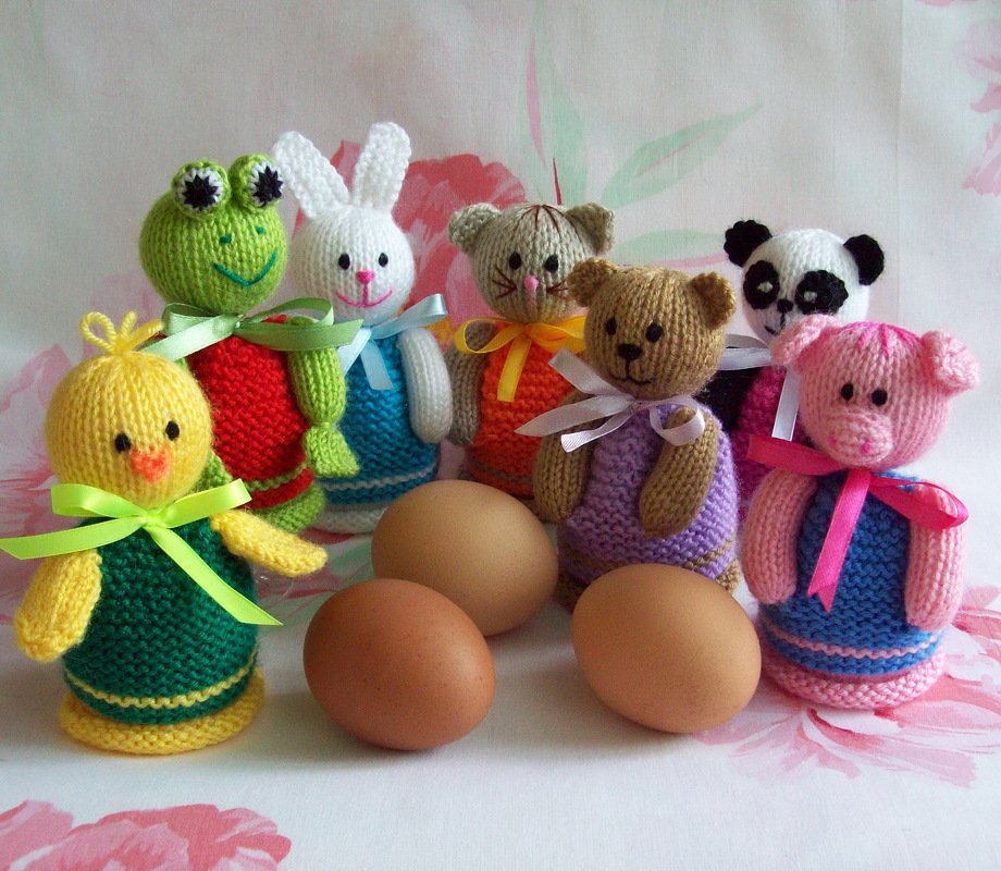 K017 Eggs Cozy 7 animals: Panda Rabbit Chicken Frog Bear Cat Pig Amigurumi - Image 14