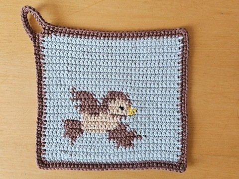 Häkelanleitung Topflappen Spatz