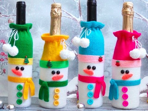 K013 Snowman bottle covers sleeve for wine and champagne