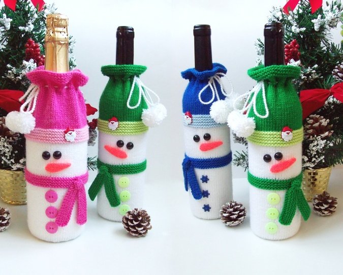 K013 Snowman bottle covers sleeve for wine and champagne