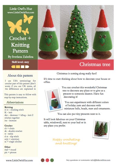 K011 Knitting (branches are Crochet) Pattern Christmas Tree New Year Decor