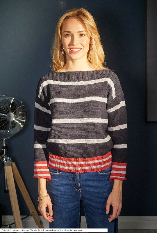 Streifenpullover in Marine, Hellgrau und Rot - Bild 4