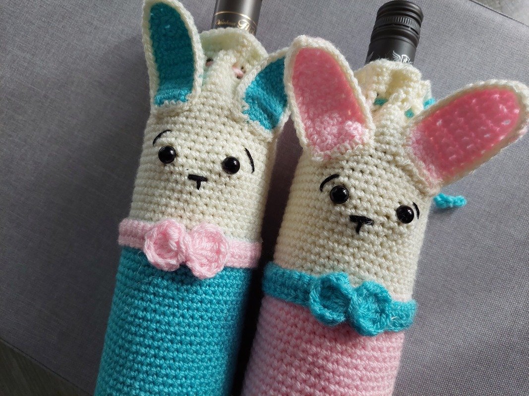 Häkelanleitung Flaschenhülle lustiger Osterhase!