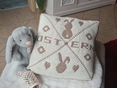 Häkelanleitung Kissenhülle Ostern 50x50 Overlay-Mosaik-Technik+Tutorial