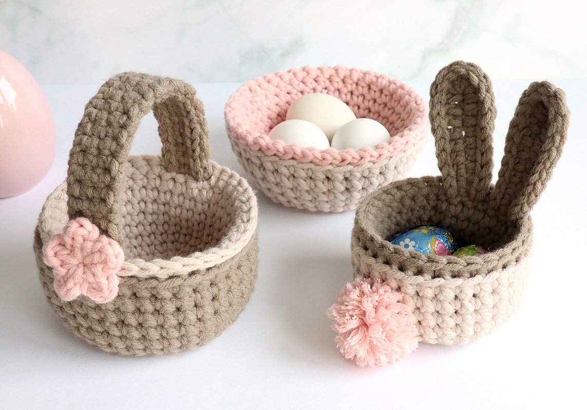 Sparset Hasenkorb, Henkelkorb und Nest in 2 Größen - Osternest, Utensilo
