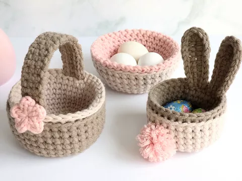 Sparset Hasenkorb, Henkelkorb und Nest in 2 Größen - Osternest, Utensilo